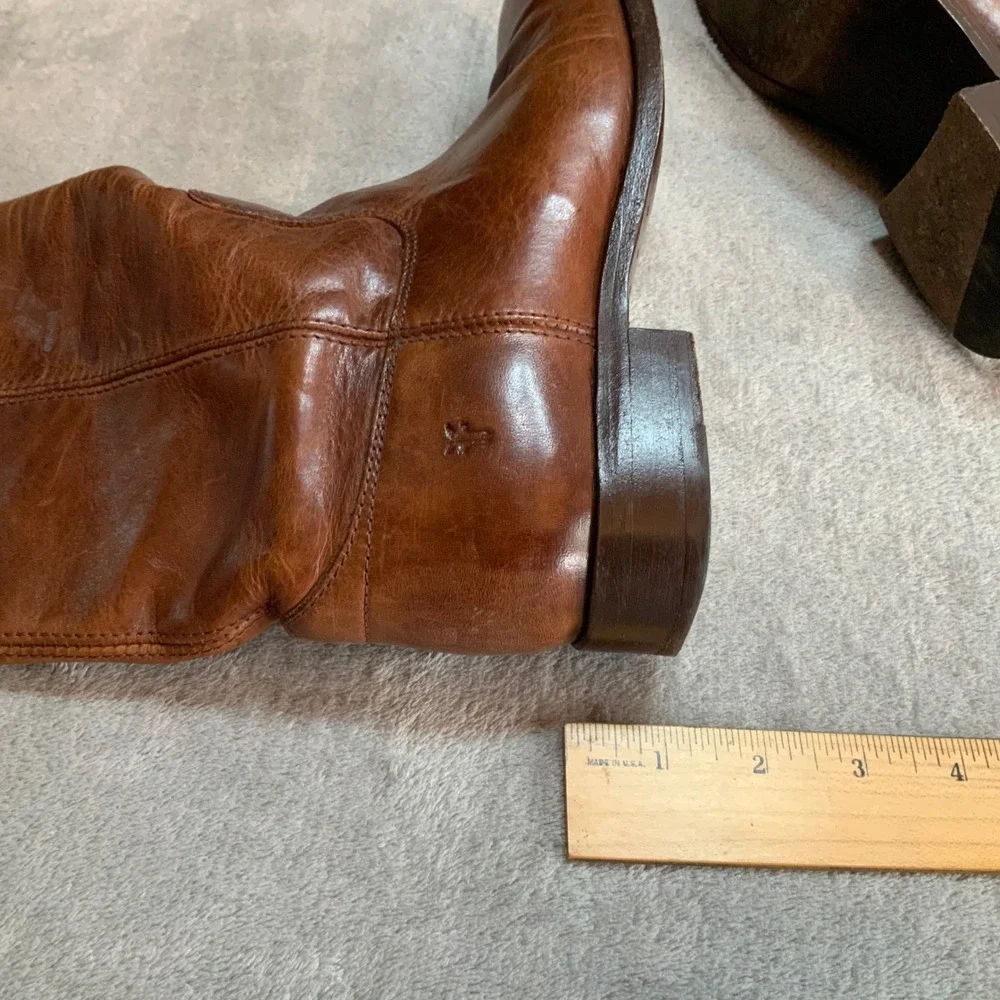 Frye Melissa Button Tall Cognac Leather Equestrian Boots 3475449 Womens 7 B